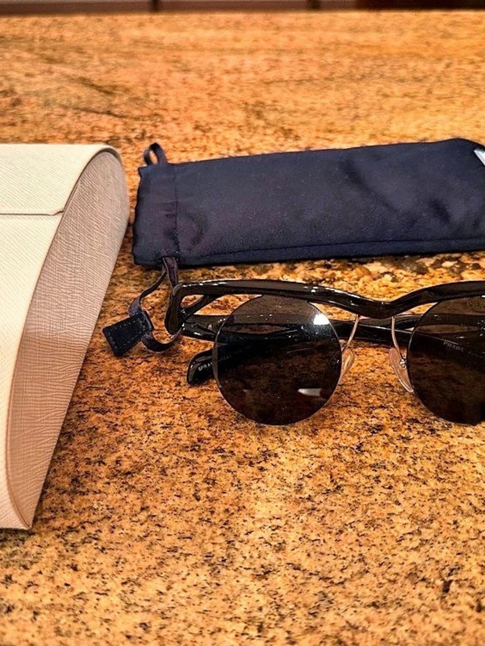 Prada SPR 16Q Cinema Round Sunglasses Black & Brown Like New